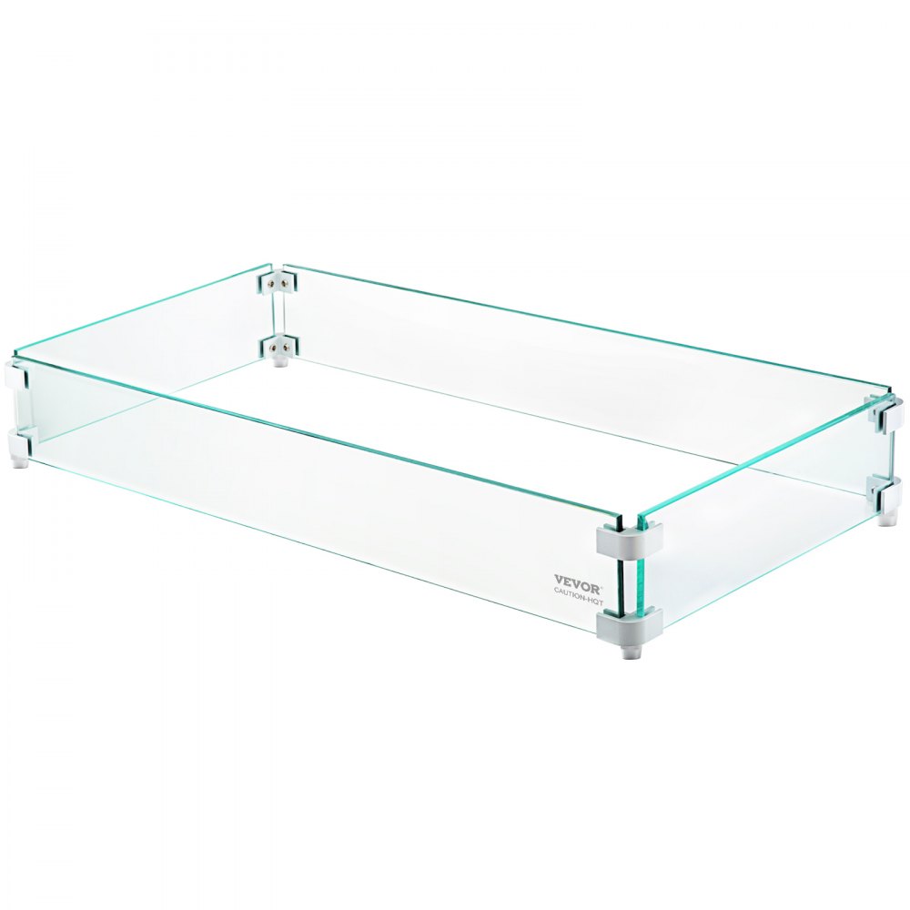 VEVOR Fire Pit Wind Guard, 29 x 13 x 6 Inch Glass Wind Guard, Rectangular Glass Shield, 0.3" Thick Fire Table, Clear Tempered Glass Flame Guard, Steady Feet Tree Pit Guard for Propane, Gas, Outdoor