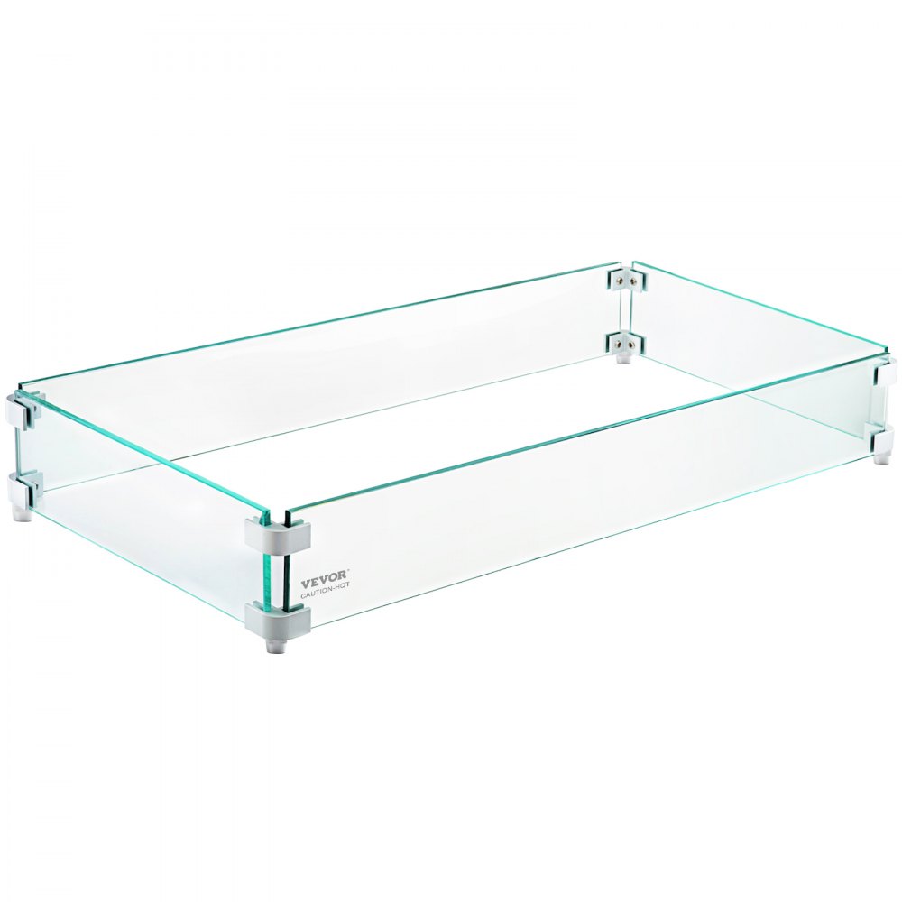 VEVOR Fire Pit Wind Guard, 29 x 13 x 6 Inch Glass Wind Guard, Rectangular Glass Shield, 0.3" Thick Fire Table, Clear Tempered Glass Flame Guard, Steady Feet Tree Pit Guard for Propane, Gas, Outdoor