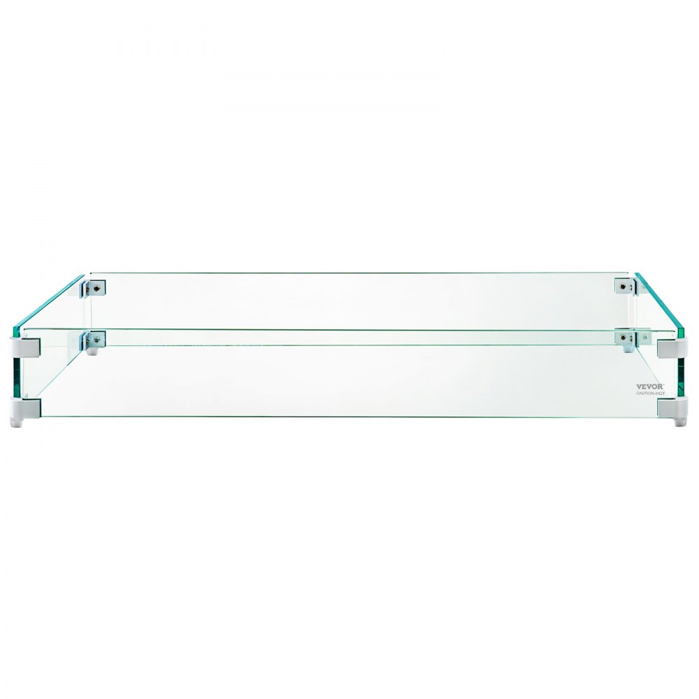 VEVOR Fire Pit Wind Guard, 29 x 13 x 6 Inch Glass Wind Guard, Rectangular Glass Shield, 0.3" Thick Fire Table, Clear Tempered Glass Flame Guard, Steady Feet Tree Pit Guard for Propane, Gas, Outdoor