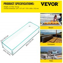 VEVOR Fire Pit Wind Guard, 29 x 13 x 6 inch Glass Flame Guard, Oblong Glass Shield, 0.3" Thick Fire Table, Clear Tempered Glass Flame Guard, Steady Feet Tree Pit Guard for Propane, Gas, Outdoor