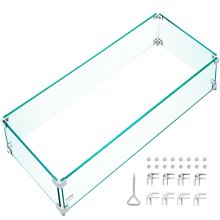 VEVOR Fire Pit Wind Guard, 29 x 13 x 6 inch Glass Flame Guard, Oblong Glass Shield, 0.3" Thick Fire Table, Clear Tempered Glass Flame Guard, Steady Feet Tree Pit Guard for Propane, Gas, Outdoor