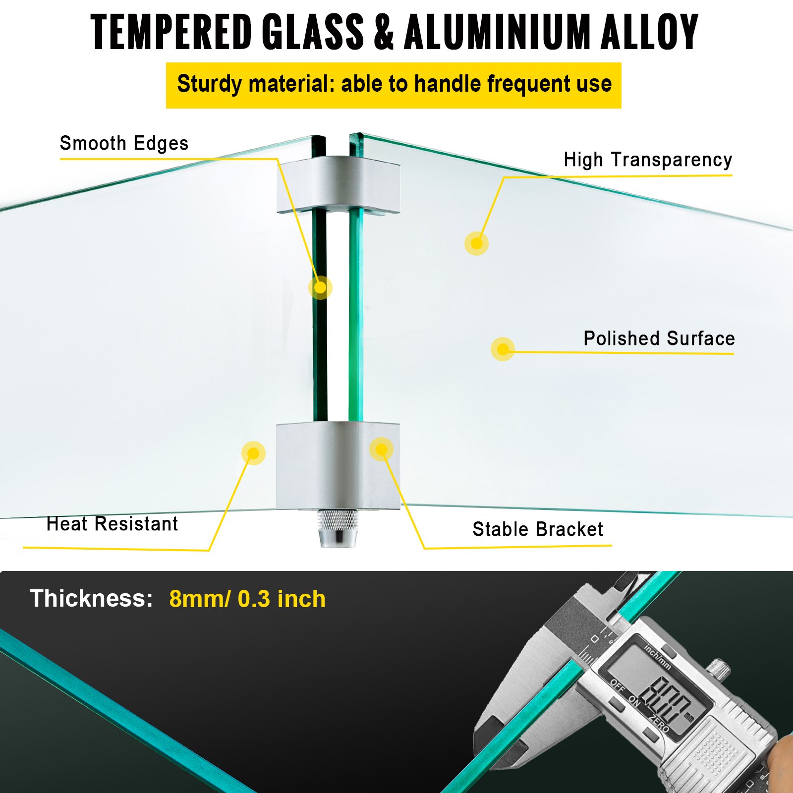 VEVOR Fire Pit Wind Guard, 29 x 13 x 6 Inch Glass Wind Guard, Rectangular Glass Shield, 0.3" Thick Fire Table, Clear Tempered Glass Flame Guard, Steady Feet Tree Pit Guard for Propane, Gas, Outdoor