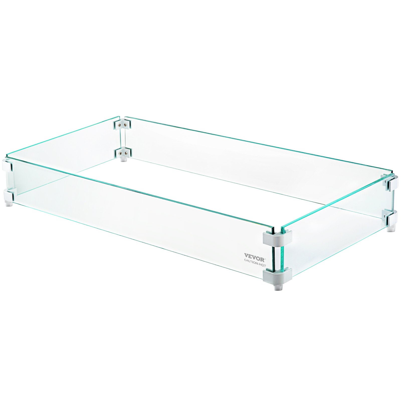 VEVOR Fire Pit Wind Guard, 29 x 13 x 6 Inch Glass Wind Guard, Rectangular Glass Shield, 0.3" Thick Fire Table, Clear Tempered Glass Flame Guard, Steady Feet Tree Pit Guard for Propane, Gas, Outdoor