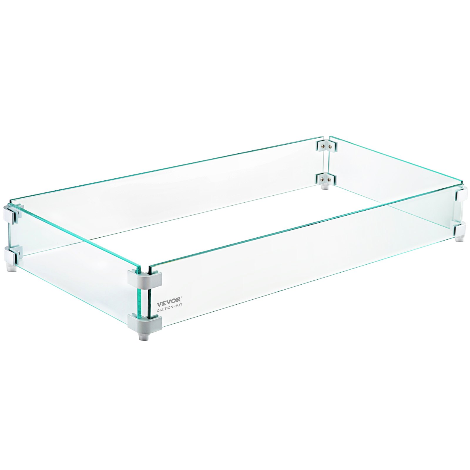 VEVOR Fire Pit Wind Guard, 29 x 13 x 6 Inch Glass Wind Guard, Rectangular Glass Shield, 0.3" Thick Fire Table, Clear Tempered Glass Flame Guard, Steady Feet Tree Pit Guard for Propane, Gas, Outdoor