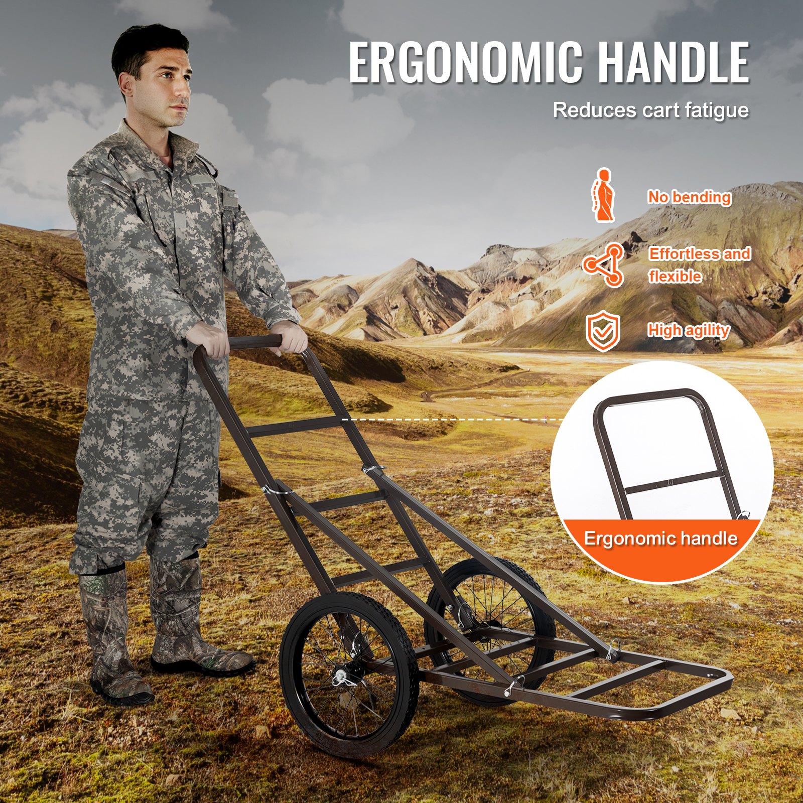 VEVOR Deer Cart, 300 LBS Capacity Folding Game Cart, Deer Cart Game Hauler with Big Rubber Wheels & Ergonomic Handle, Heavy-Duty Game Cart Accessories, Utility Gear Dolly for Hunting Fishing Hiking