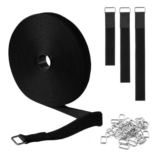 Cable Ties 393.7-Inch Hook and Loop Reusable Cord Ties with 50 Metal Buckles