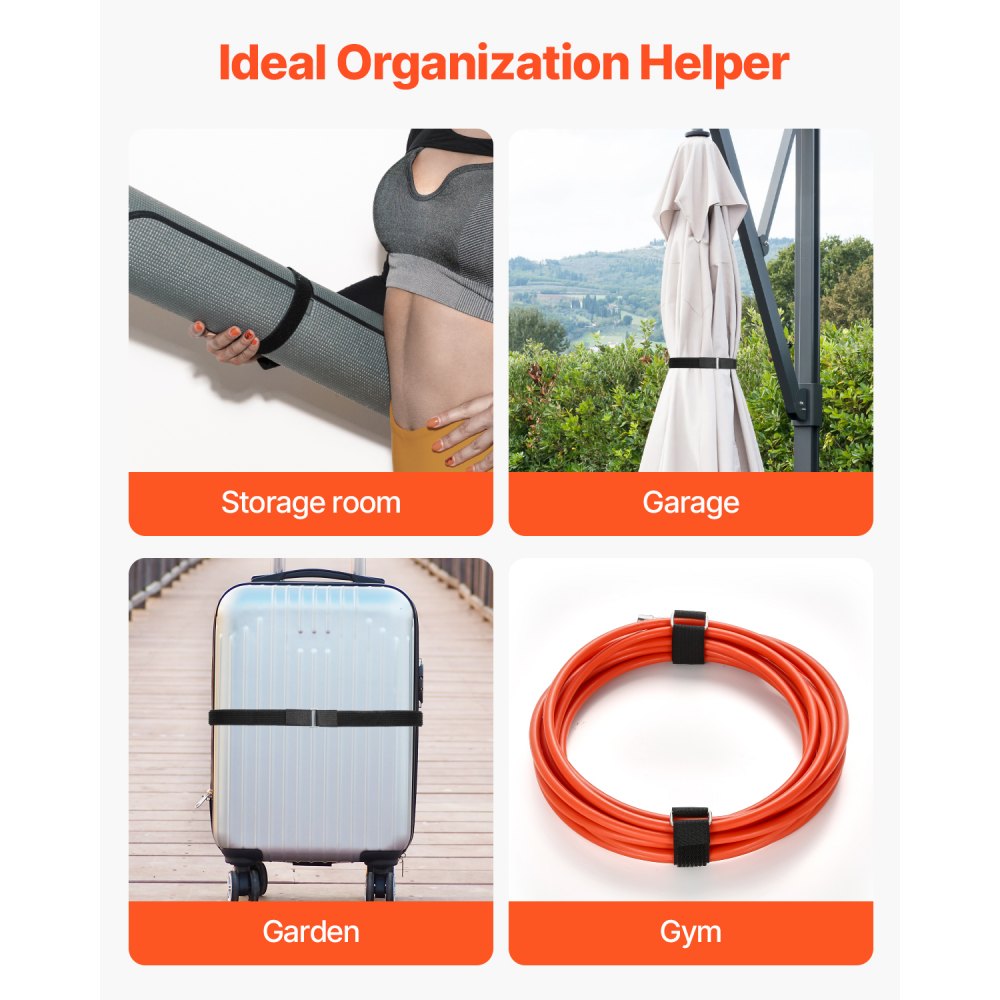 VEVOR Cable Ties, 393.7-Inch Adjustable Hook and Loop Straps with 50 Metal Buckles, Reusable Velcro Cords Straps, Cut-to-Length Wire Strap, Heavy-Duty Nylon Cord Ties for Organizer and Management