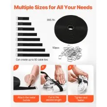 Cable Ties 393.7-Inch Hook and Loop Reusable Cord Ties with 50 Metal Buckles