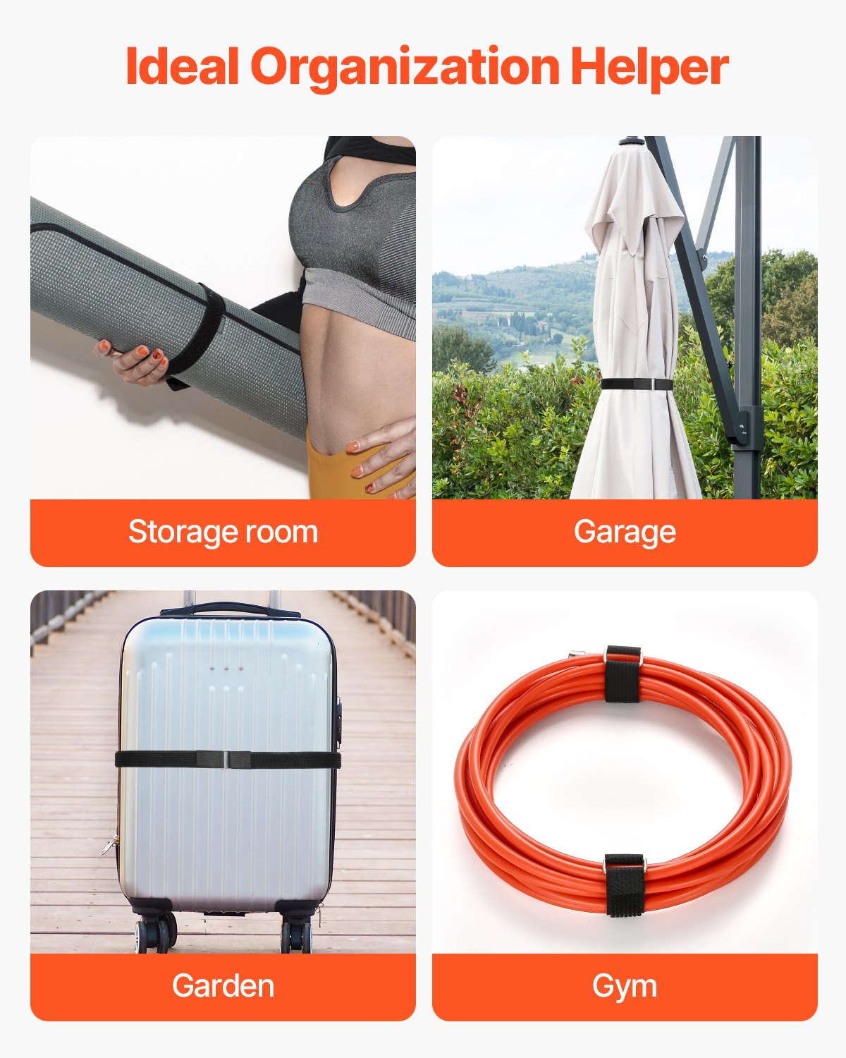 VEVOR Cable Ties, 393.7-Inch Adjustable Hook and Loop Straps with 50 Metal Buckles, Reusable Velcro Cords Straps, Cut-to-Length Wire Strap, Heavy-Duty Nylon Cord Ties for Organizer and Management