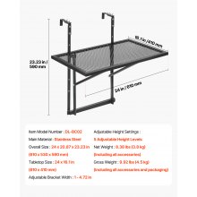 VEVOR Balcony Hanging Table 19 x 24 in Metal Patio Railing Table Adjustable