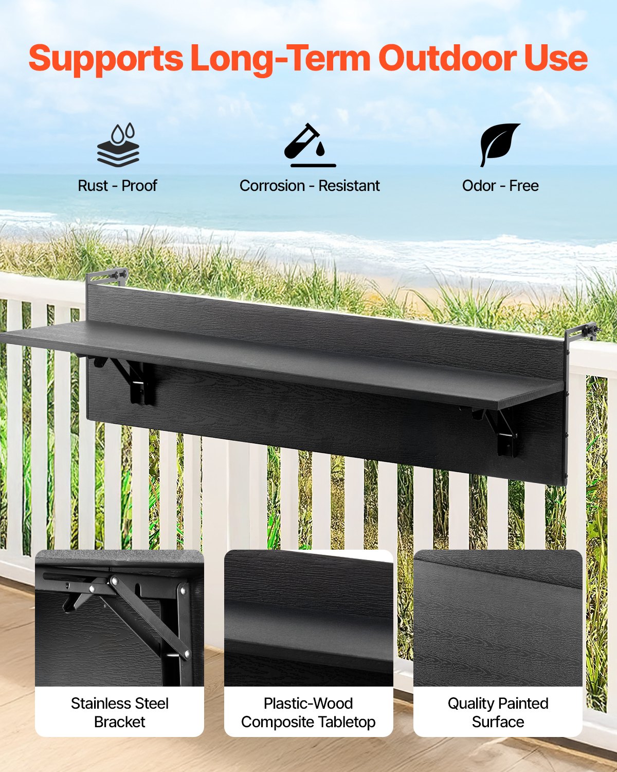 VEVOR Balcony Hanging Table 12 x 32 in Patio Railing Bar Table Foldable