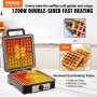 VEVOR Waffle Maker, 4 Slices per Batch, 1200W Square Waffle Iron, Non-Stick Waffle Baker Machine with 122-572℉ / 50-300℃ Temperature Range Teflon-Coated Baking Pans Stainless Steel Body, 120V
