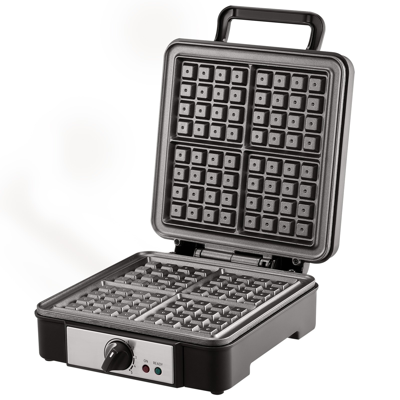 VEVOR Waffle Maker, 4 Slices per Batch, 1200W Square Waffle Iron, Non-Stick Waffle Baker Machine with 122-572℉ / 50-300℃ Temperature Range Teflon-Coated Baking Pans Stainless Steel Body, 120V