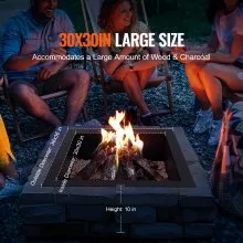 VEVOR Fire Pit Ring, 36x36 in Outer/30x30 in Inner Diameter, 10inch Height Square Fire Pit Insert, Heavy Duty Carbon Steel Liner DIY Campfire Ring above or In-Ground, for Outdoor Camping, Bonfires