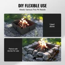 VEVOR Fire Pit Ring, 36x36 in Outer/30x30 in Inner Diameter, 10inch Height Square Fire Pit Insert, Heavy Duty Carbon Steel Liner DIY Campfire Ring above or In-Ground, for Outdoor Camping, Bonfires