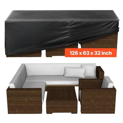 VEVOR Patio Furniture Cover, 420D Heavy Duty Waterproof Outdoor Dining Table and Chairs Cover, Large Rectangular Patio Table Covers with Air Vent for All Weather, 126L x 63W x 28H inch, Black