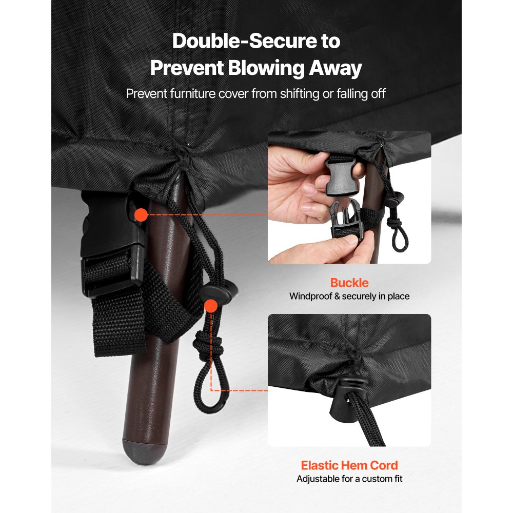 VEVOR Patio Furniture Cover, 420D Heavy Duty Waterproof Outdoor Dining Table and Chairs Cover, Large Rectangular Patio Table Covers with Air Vent for All Weather, 126L x 63W x 28H inch, Black