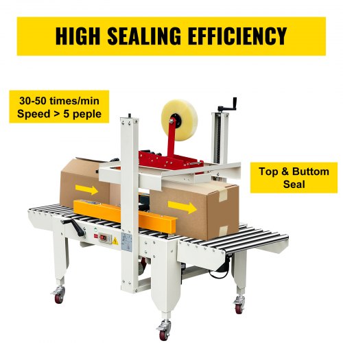 VEVOR Box Sealing Machine, 180W Case Sealer, Carton Sealer 0-18 m/min in Conveying Speed, Automatic Box Sealer, Double-Flap Case Sealer, Carton Taping Machine with Four Rolls of Tape