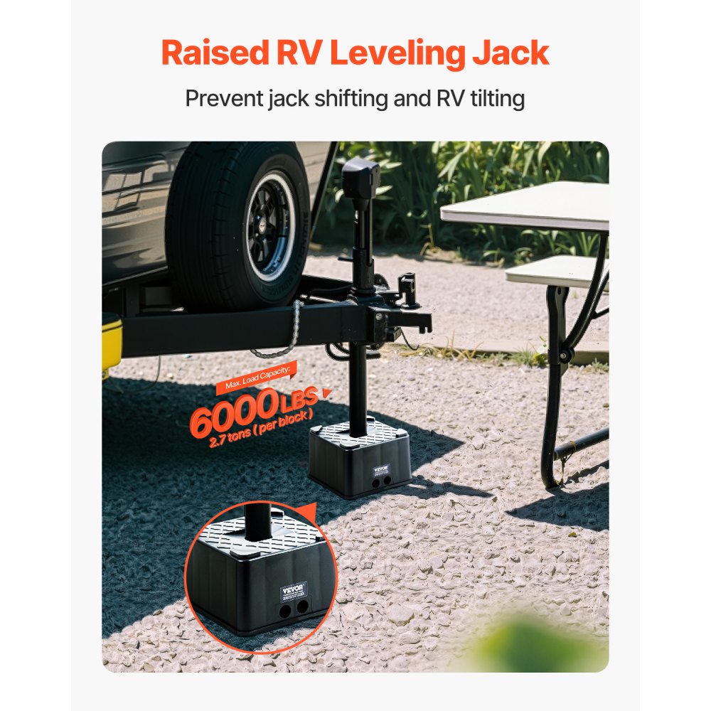 VEVOR Trailer Jack Block, 6" High Heavy Duty RV Leveling Block with 6000 lbs Capacity, RV Jack Stand, Motorcycle Stand, Stool, Camper Accessories for Travel Trailers, 5th Wheels Class A/C Motorhomes