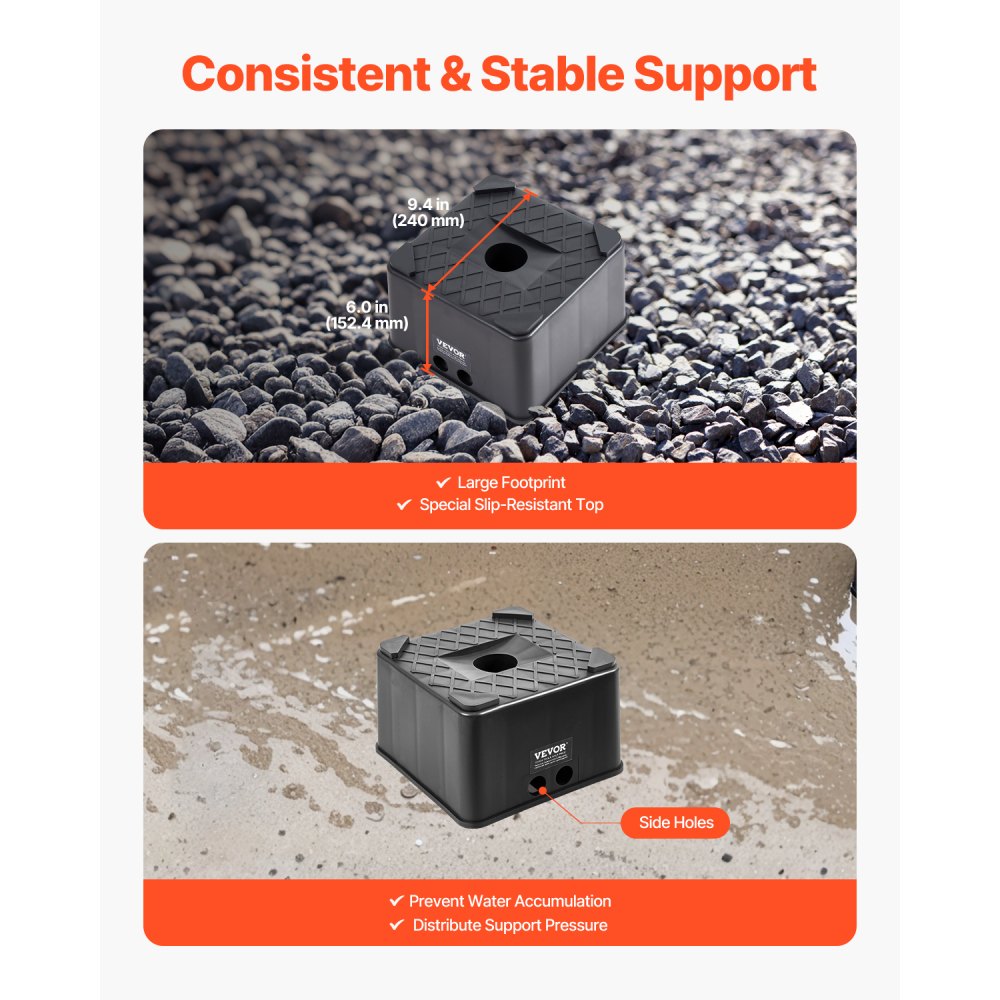 VEVOR Trailer Jack Block, 6" High Heavy Duty RV Leveling Block with 6000 lbs Capacity, RV Jack Stand, Motorcycle Stand, Stool, Camper Accessories for Travel Trailers, 5th Wheels Class A/C Motorhomes