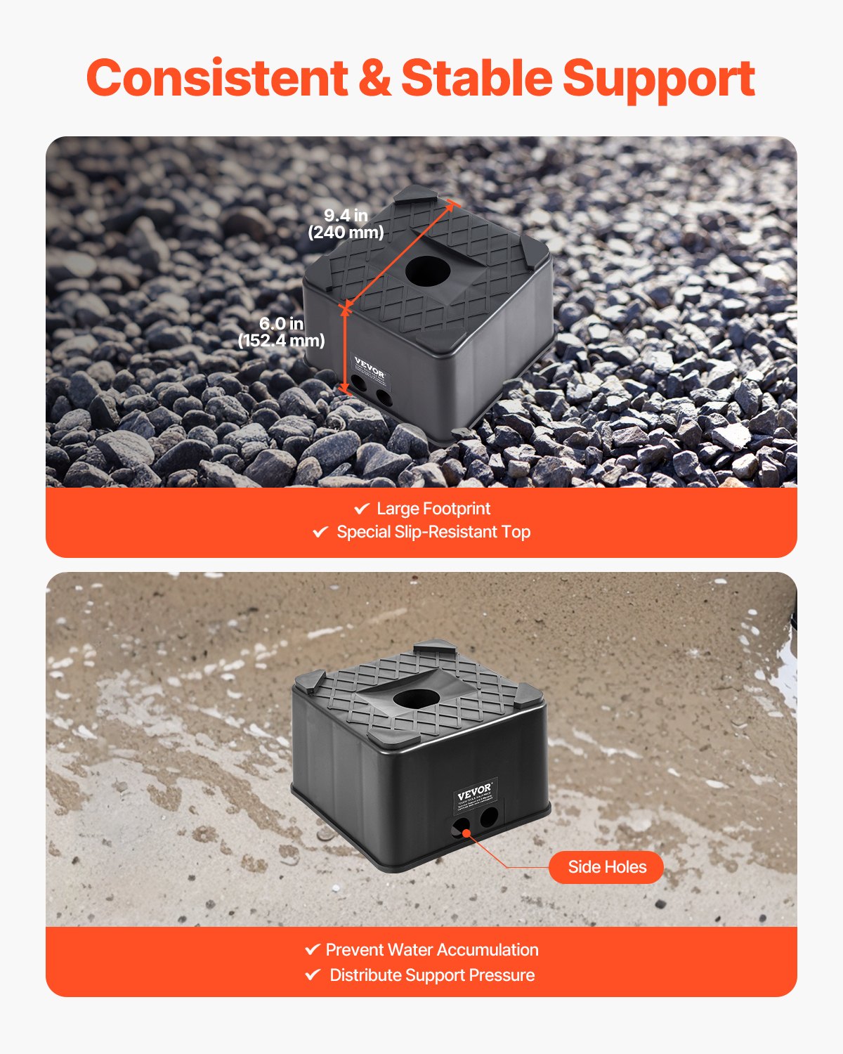 VEVOR Trailer Jack Block, 6" High Heavy Duty RV Leveling Block with 6000 lbs Capacity, RV Jack Stand, Motorcycle Stand, Stool, Camper Accessories for Travel Trailers, 5th Wheels Class A/C Motorhomes