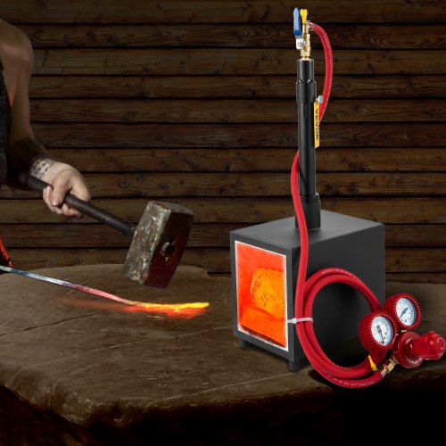 VEVOR Propane Knife Forge, Farrier Furnace with Single Burner (262k BTU), Portable Square Metal Forge W/an Open Structure, Large Capacity, for Blacksmithing, Knife Making, Forging Tools, 2462℉/1350℃