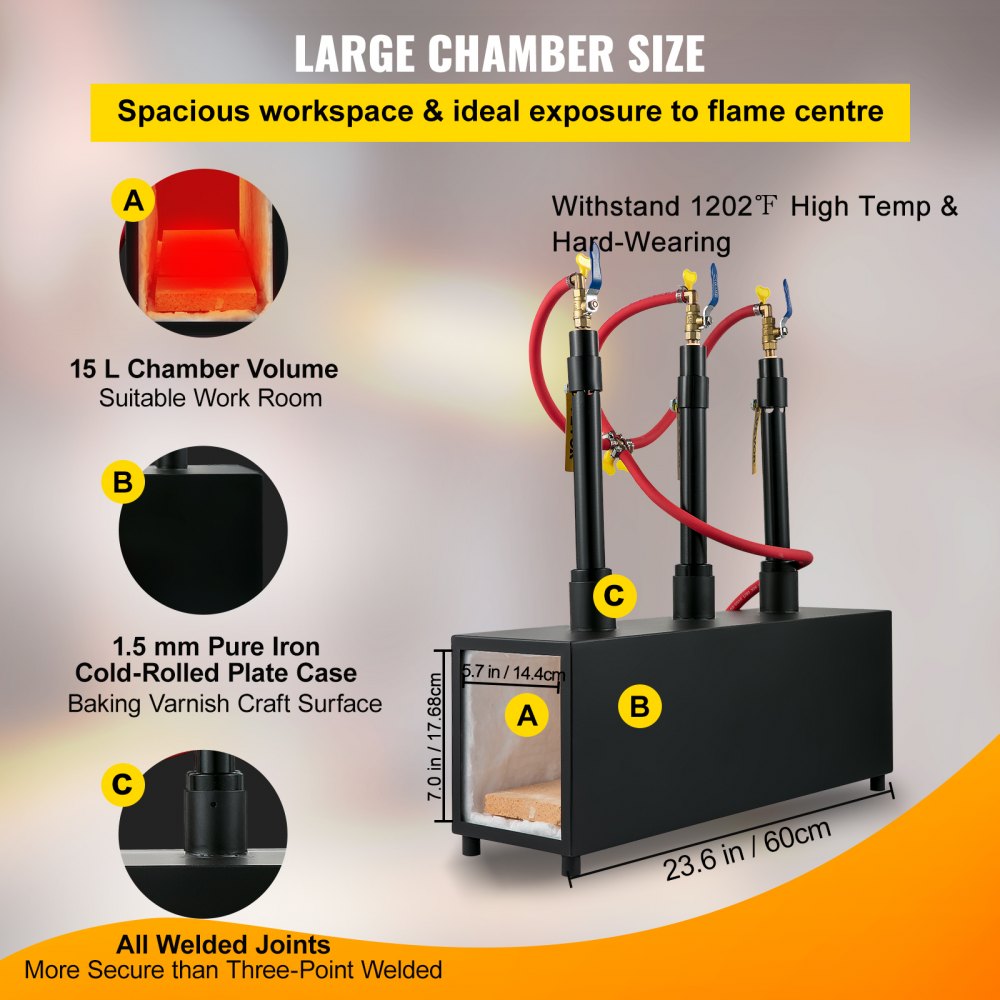 VEVOR Propane Knife Forge, Farrier Furnace with Three Burners, Portable Square Metal Forge with an Open Structure, Large Capacity, for Blacksmithing, Knife Making, Forging Tools and Equipment