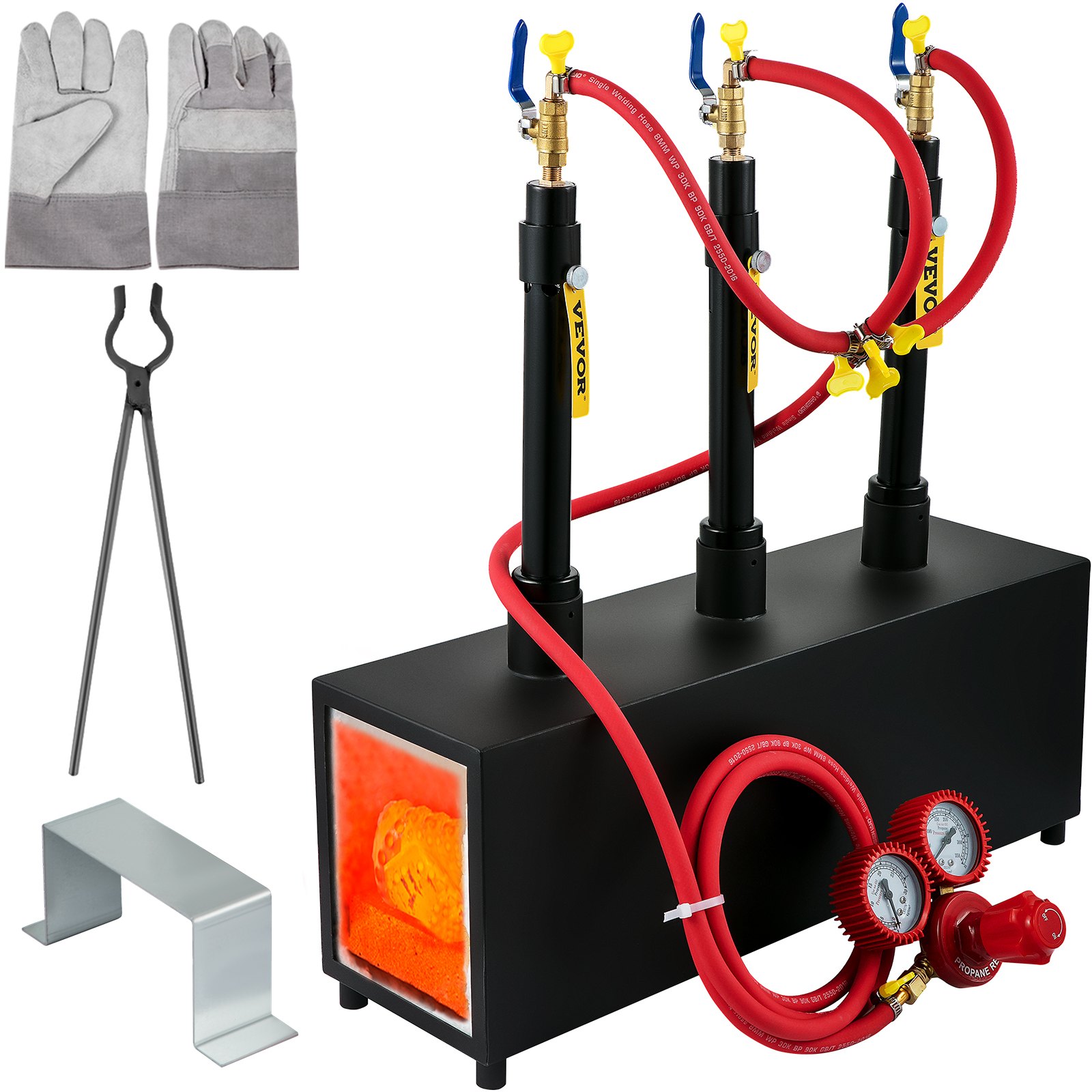 VEVOR Propane Knife Forge, Farrier Furnace with Three Burners, Portable Square Metal Forge with an Open Structure, Large Capacity, for Blacksmithing, Knife Making, Forging Tools and Equipment