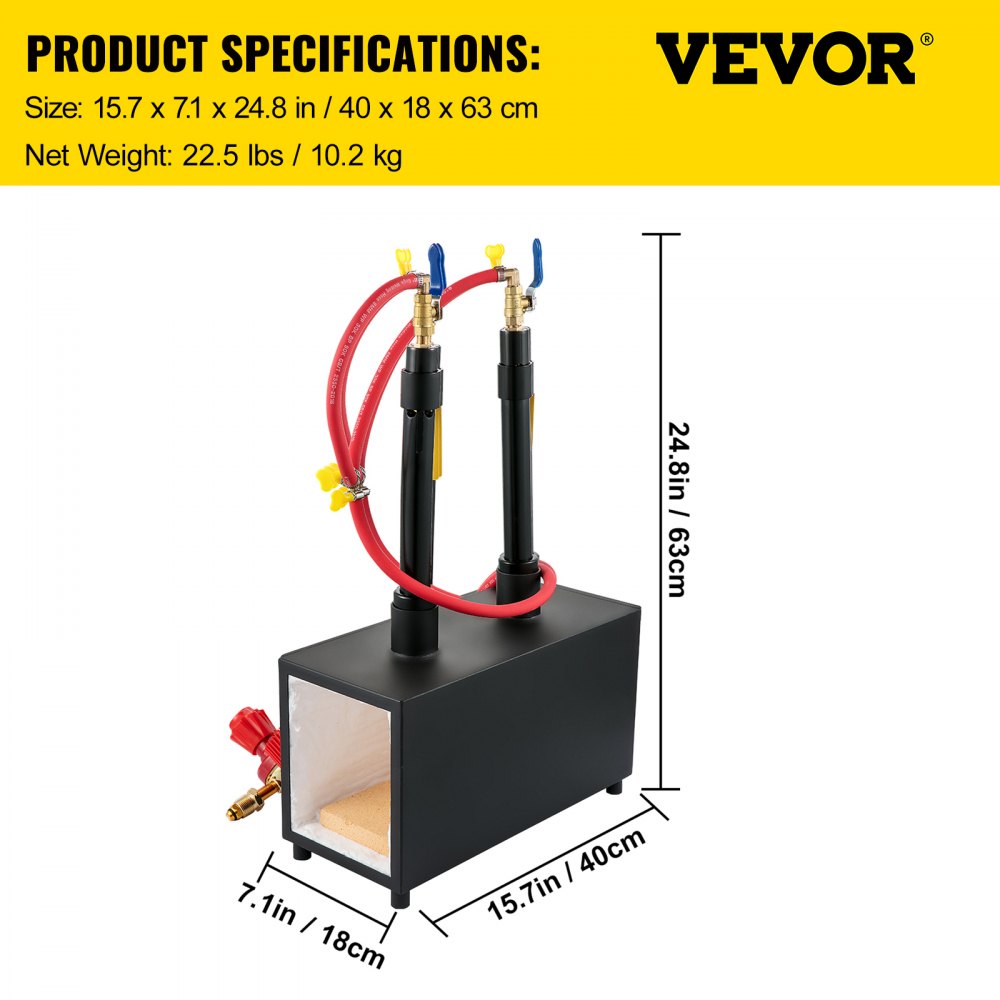 VEVOR Propane Knife Forge, Farrier Furnace with Dual Burners, Portable Square Metal Forge with an Open Structure, Large Capacity, for Blacksmithing, Knife Making, Forging Tools and Equipment