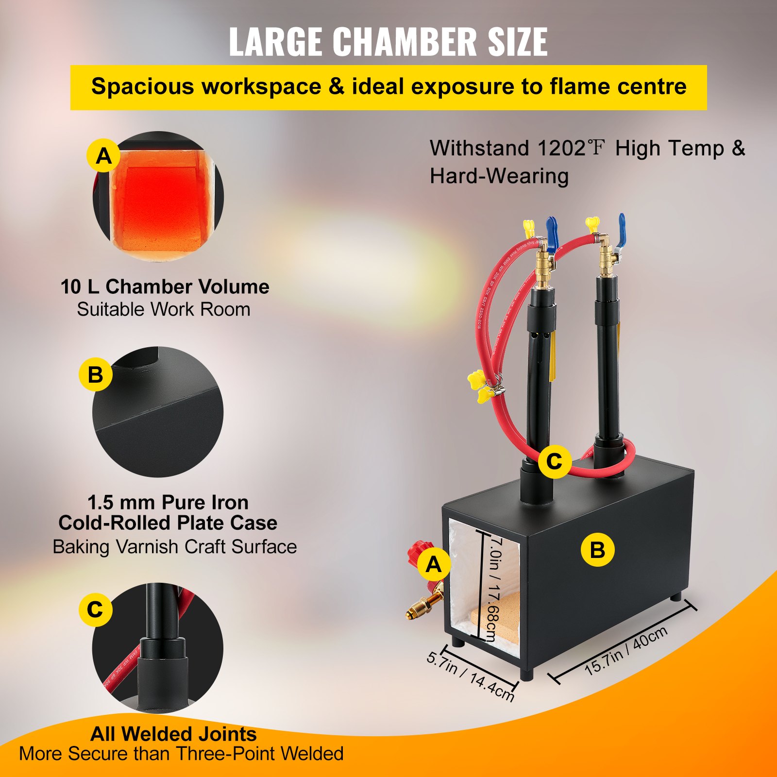 VEVOR Propane Knife Forge, Farrier Furnace with Dual Burners, Portable Square Metal Forge with an Open Structure, Large Capacity, for Blacksmithing, Knife Making, Forging Tools and Equipment