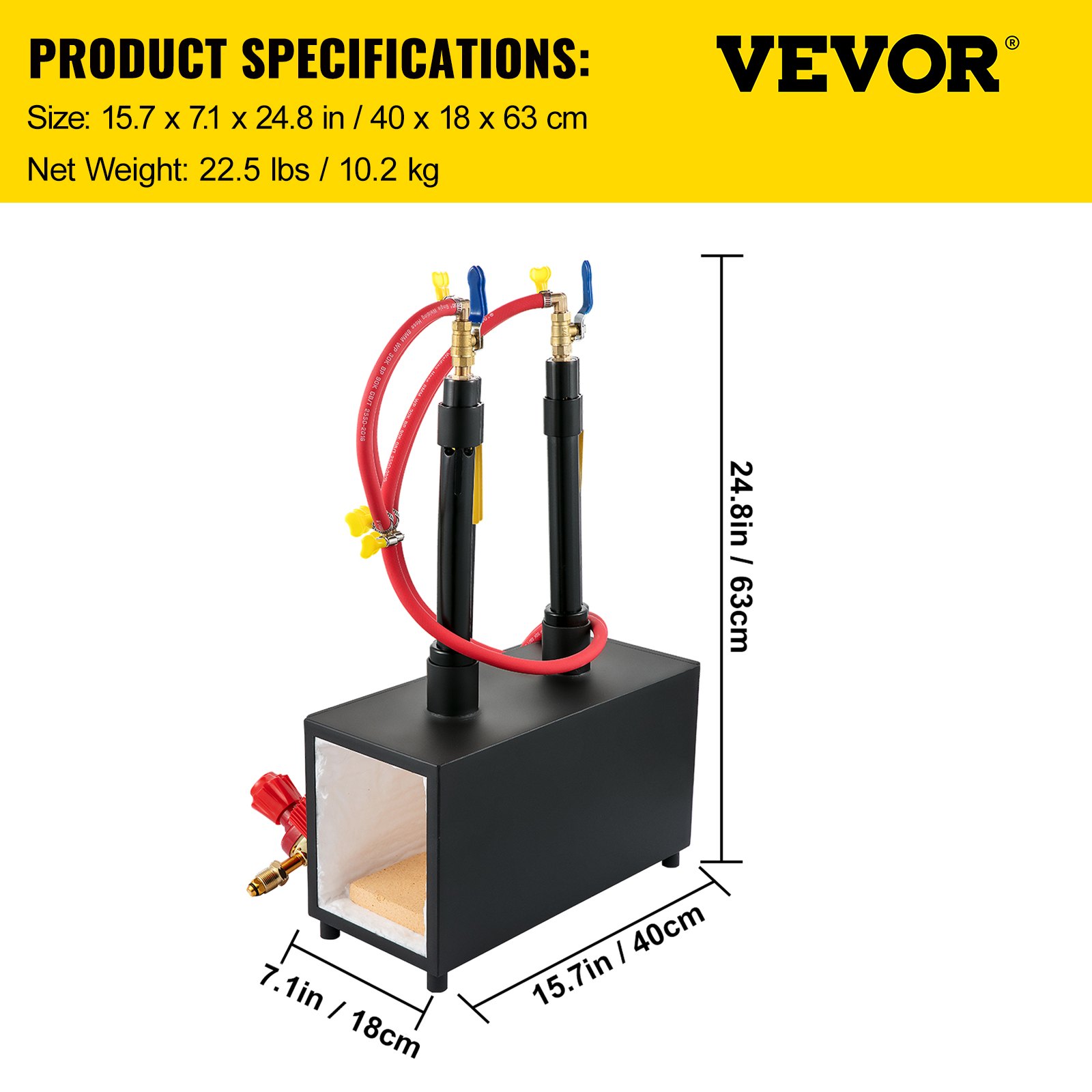 VEVOR Propane Knife Forge, Farrier Furnace with Dual Burners, Portable Square Metal Forge with an Open Structure, Large Capacity, for Blacksmithing, Knife Making, Forging Tools and Equipment
