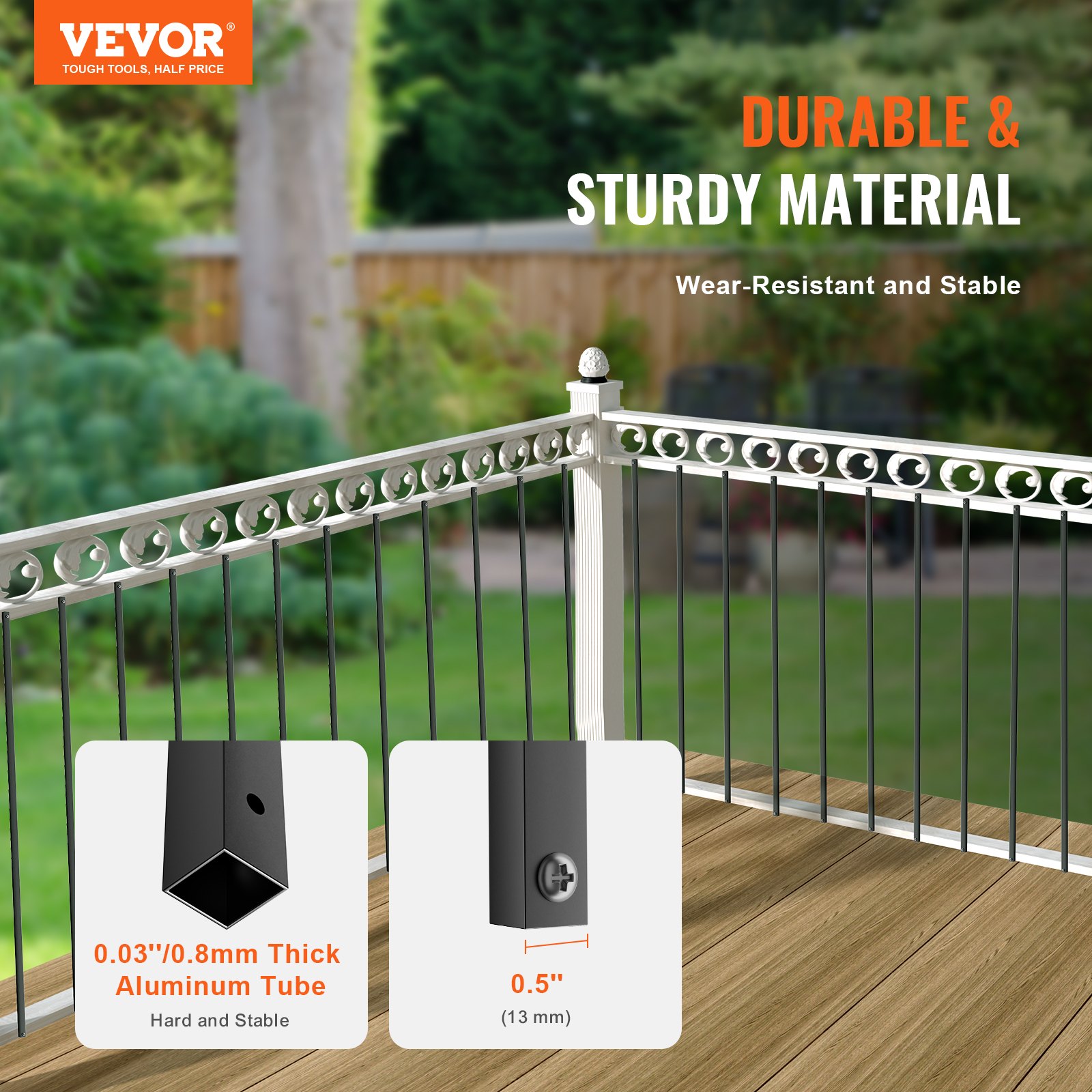 VEVOR metal balusters with 0.03&quot; aluminum tube and 0.5&quot; diameter in a durable, wear-resistant fence.