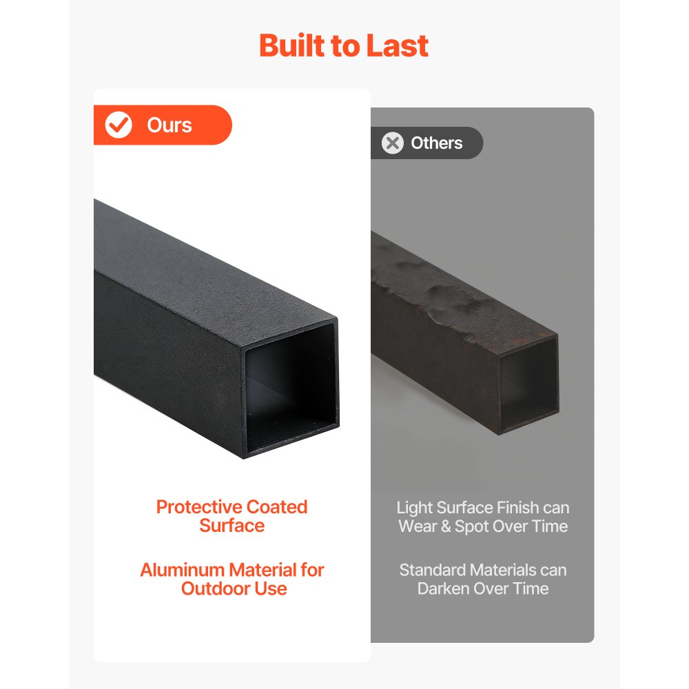 VEVOR 125 Pack Deck Balusters, 1.9 cm Square x 66.1 cm Long Aluminum Railing Spindles, Hollow Metal Decking Stair Balusters with Connectors, Screws, for Deck, Porch & Staircase Railing Fence, Black