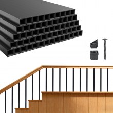 VEVOR 125 Pack Deck Balusters, 3/4 in Square x 26 in Long Aluminum Railing Spindles, Hollow Metal Decking Stair Balusters with Connectors, Screws, for Deck, Porch & Staircase Railing Fence, Black