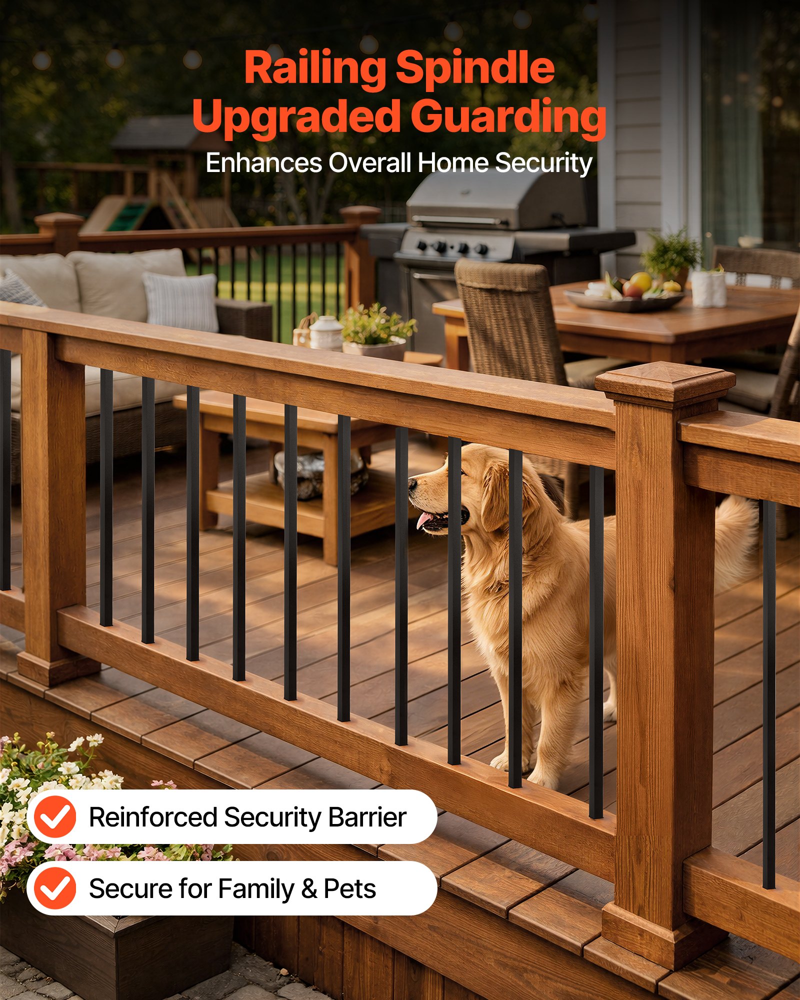 VEVOR 125 Pack Deck Balusters, 1.9 cm Square x 66.1 cm Long Aluminum Railing Spindles, Hollow Metal Decking Stair Balusters with Connectors, Screws, for Deck, Porch & Staircase Railing Fence, Black