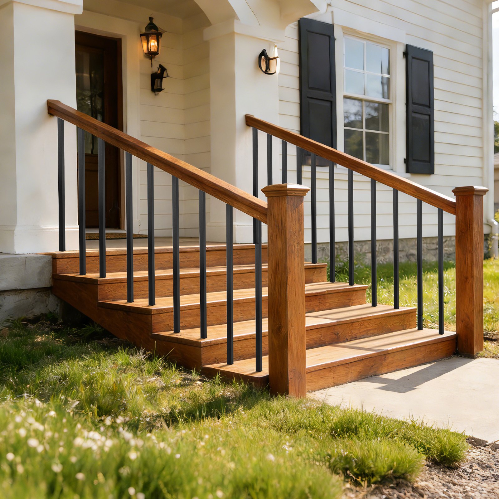 VEVOR 125 Pack Deck Balusters, 1.9 cm Square x 66.1 cm Long Aluminum Railing Spindles, Hollow Metal Decking Stair Balusters with Connectors, Screws, for Deck, Porch & Staircase Railing Fence, Black