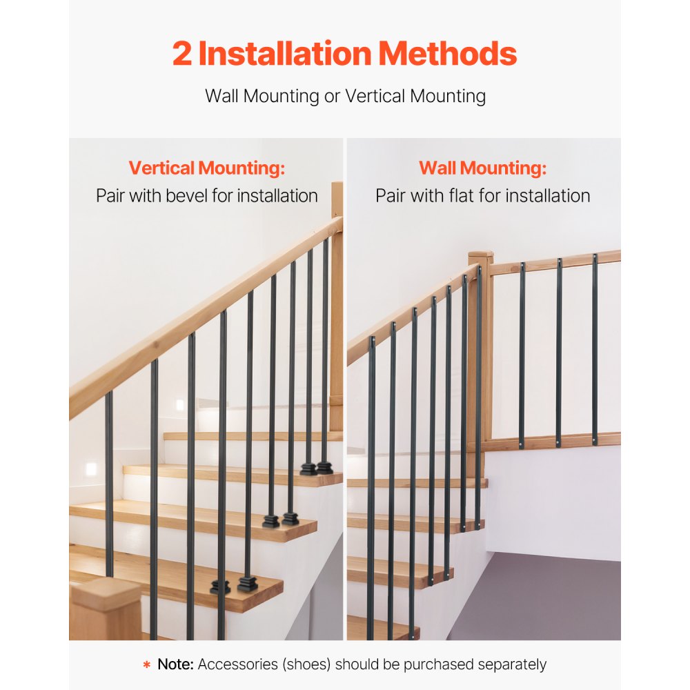 VEVOR Staircase Balusters 31 Pack, 44 Inch Durable Carbon Steel Stair Balusters, 0.5 Inch Indoor Square Metal Spindle Railing, Corrosion-Proof Hollow Deck Railing with Pre-Drilled Holes, Matte Black