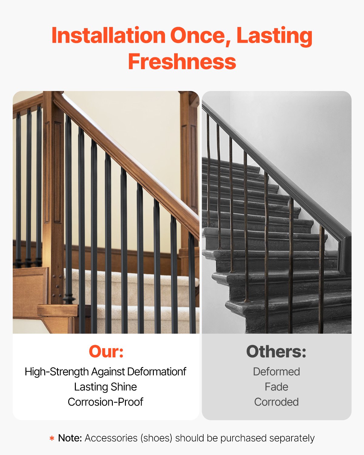 VEVOR Staircase Balusters 31 Pack, 44 Inch Durable Carbon Steel Stair Balusters, 0.5 Inch Indoor Square Metal Spindle Railing, Corrosion-Proof Hollow Deck Railing with Pre-Drilled Holes, Matte Black