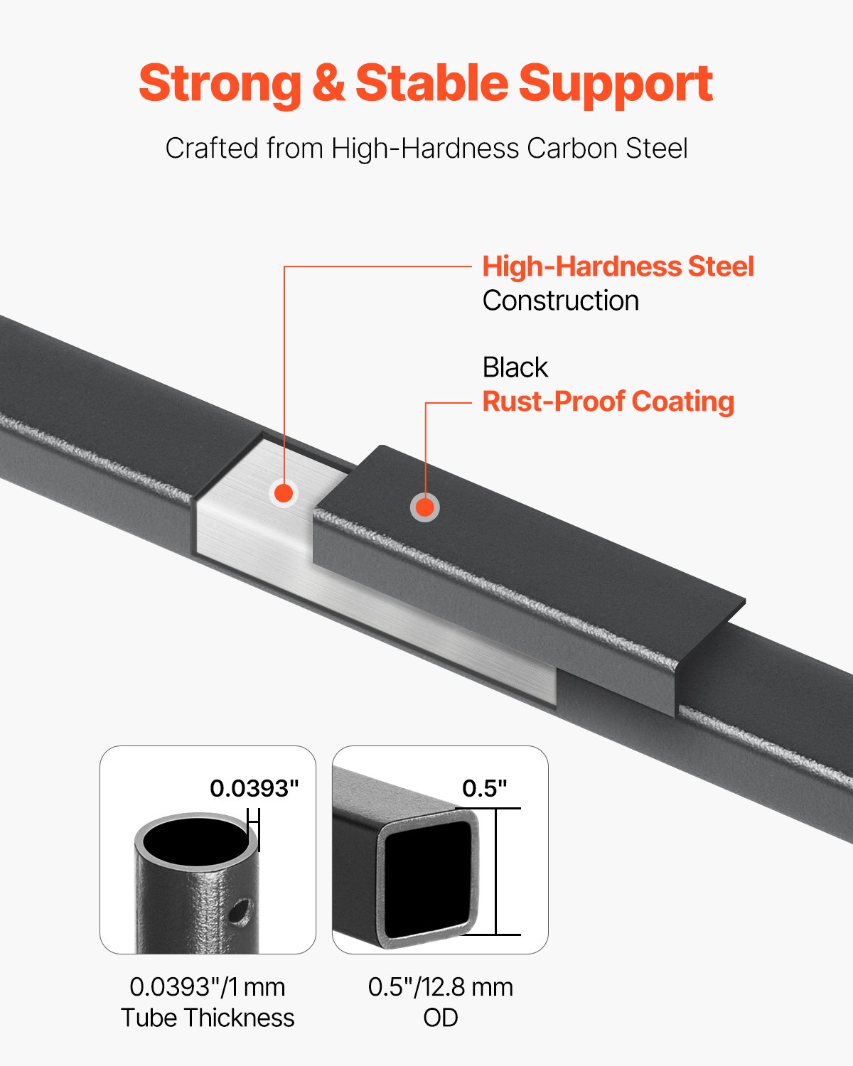 VEVOR Staircase Balusters 31 Pack, 44 Inch Durable Carbon Steel Stair Balusters, 0.5 Inch Indoor Square Metal Spindle Railing, Corrosion-Proof Hollow Deck Railing with Pre-Drilled Holes, Matte Black