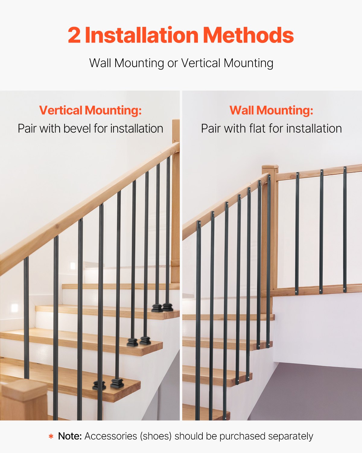 VEVOR Staircase Balusters 31 Pack, 44 Inch Durable Carbon Steel Stair Balusters, 0.5 Inch Indoor Square Metal Spindle Railing, Corrosion-Proof Hollow Deck Railing with Pre-Drilled Holes, Matte Black