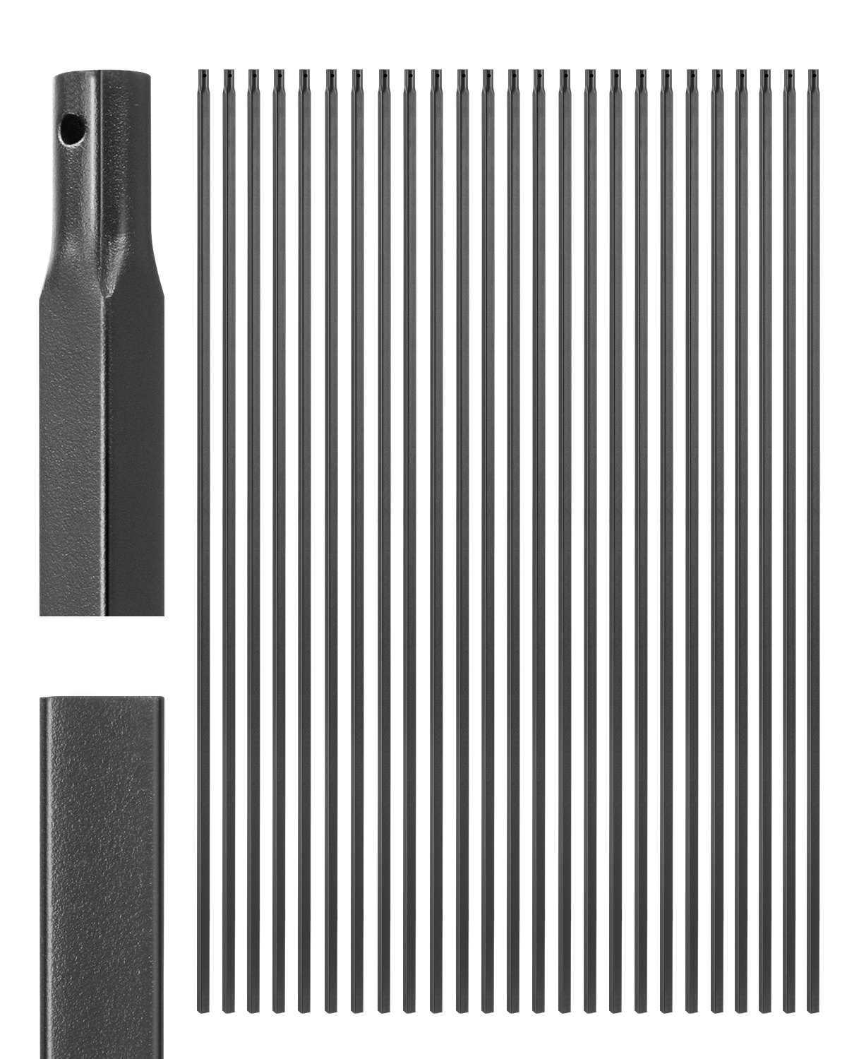 VEVOR Staircase Balusters 31 Pack, 44 Inch Durable Carbon Steel Stair Balusters, 0.5 Inch Indoor Square Metal Spindle Railing, Corrosion-Proof Hollow Deck Railing with Pre-Drilled Holes, Matte Black
