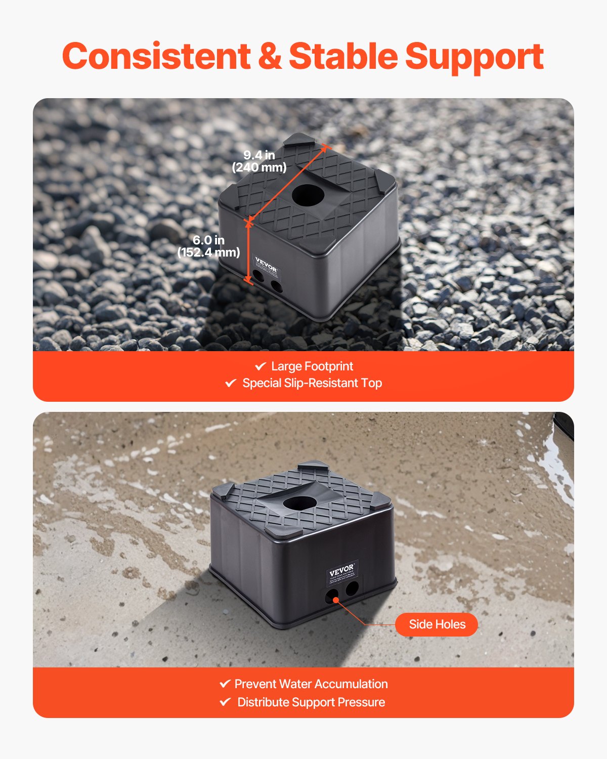 VEVOR Trailer Jack Blocks, 6" High Heavy Duty RV Leveling Blocks, Each with 6000 lbs Capacity, as RV Jack Stand, Stool, Camper Accessories, for Travel Trailers, 5th Wheels Class A/C Motorhomes, 2 Pcs