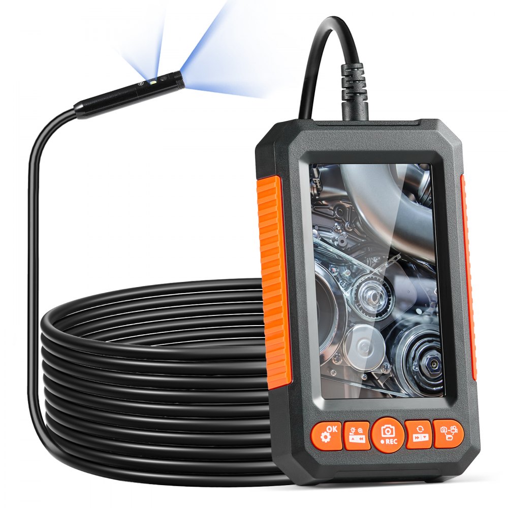 VEVOR Endoscope Camera with Light, Dual Lens Industrial Borescope, 4.3" Screen 1080P Inspection Camera, 8 + 1 Lights, 4X Zoom, IP67 Waterproof Snake Camera for Auto, Plumbing (16.4FT Cable, 32GB Card)