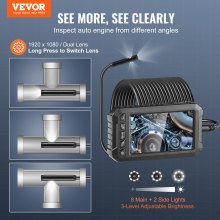 VEVOR Endoscope Camera with Lights Triple Lens Borescope 49.2FT Cable 5" Screen