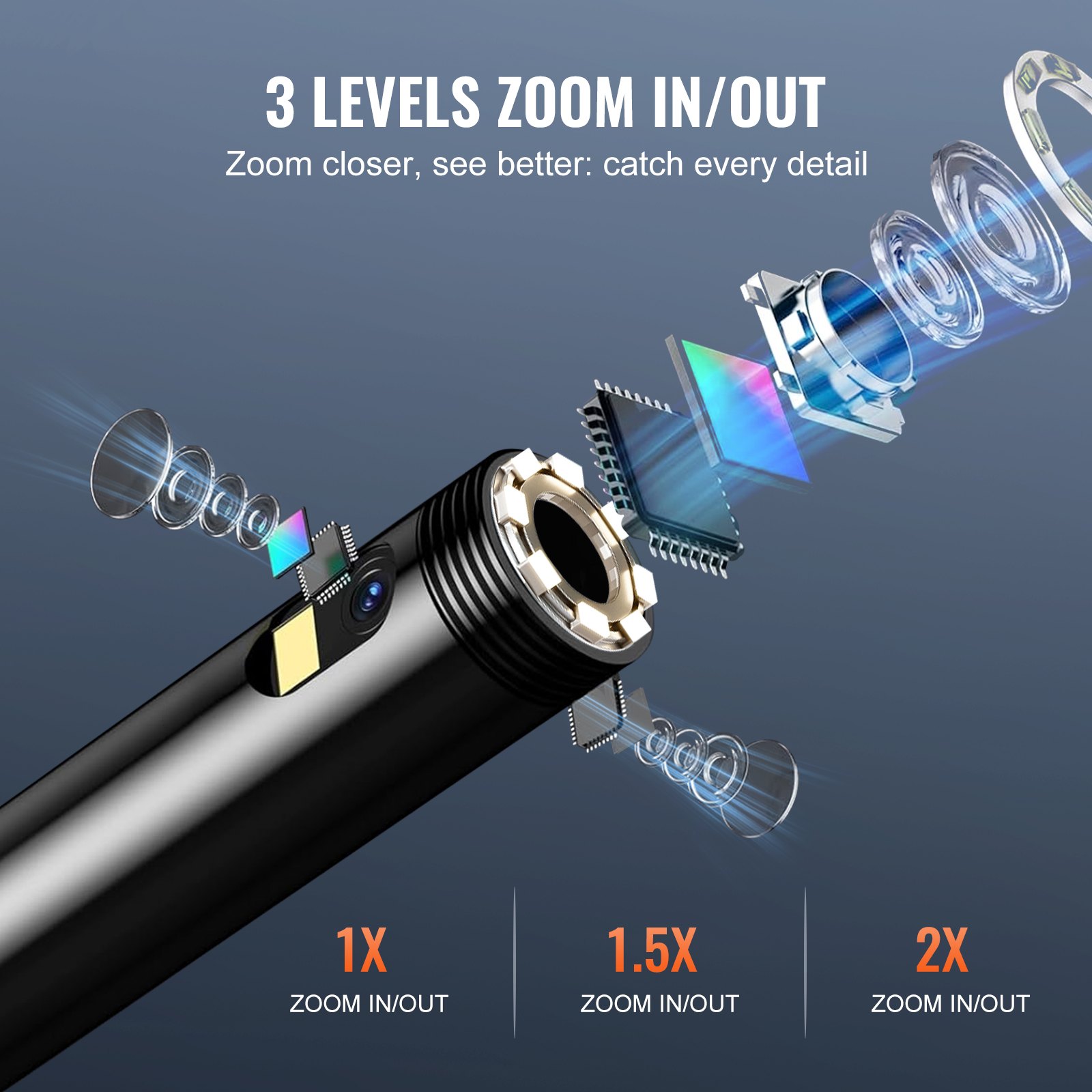 VEVOR Endoscope Camera with Lights Triple Lens Borescope 1499.6 cm Cable 12.7 cm Screen