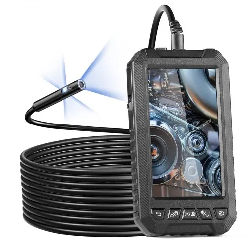 VEVOR Endoscope Camera with Light, Triple Lens Industrial Borescope, 5" Screen 1080P Inspection Camera, 8 + 2 Lights, IP67 Waterproof Snake Camera for Automotive, Plumbing (16.4FT Cable, 32GB Card)