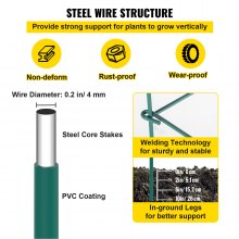 VEVOR Tomato Cages Plant Support Cages 3Pack Square Steel 3.3FT Green for Garden