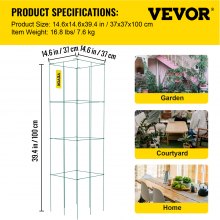 VEVOR Tomato Cages, 14.6\" x 14.6\" x 39.4\", 6 Packs Square Plant Support Cages, Green PVC-Coated Steel Tomato Towers for Climbing Vegetables, Plants, Flowers, Fruits