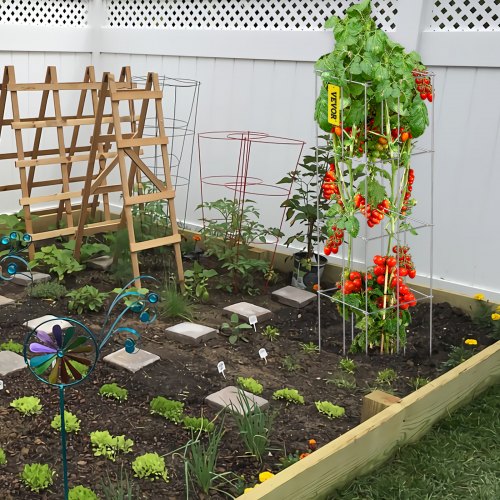 VEVOR Tomato Cages, 11.8" x 11.8" x 46.1", 5 Packs Square Plant Support Cages, Silver PVC-Coated Steel Tomato Towers for Climbing Vegetables, Plants, Flowers, Fruits