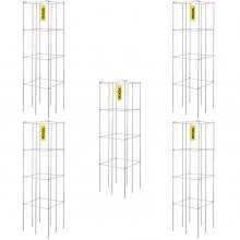 VEVOR Tomato Cages, 11.8" x 11.8" x 46.1", 5 Packs Square Plant Support Cages, Silver PVC-Coated Steel Tomato Towers for Climbing Vegetables, Plants, Flowers, Fruits